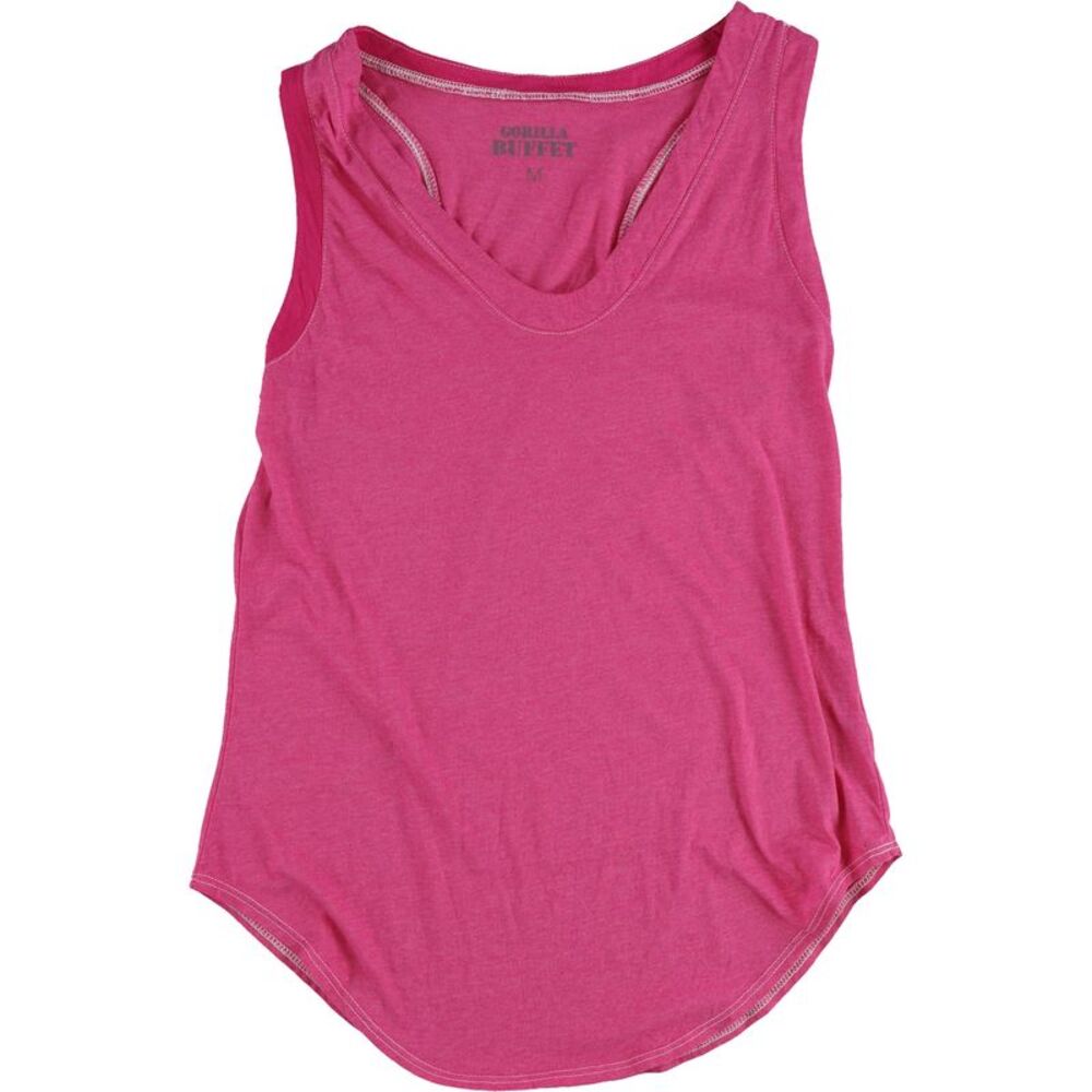Gorilla Buffet Womens Two Tone Rounded Hem Racerback Tank Top, Pink, M, DM